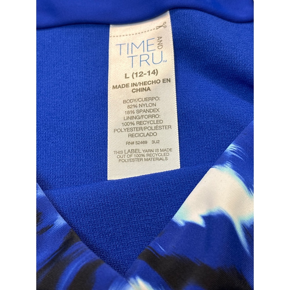 Time and Tru Blue Abstract Ikat High Waist Bikini Set Cutout Top NEW - Picture 8 of 12